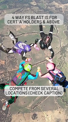 If you’re new to skydiving, the 2023 Australian Skydiving Championships - Virtual 4 way FS ‘Blast’ event gives you the opportunity to compete virtually from several locations around the country from 11-12 March. Certificate A & above, no prior competition experience necessary. Participate here: Skydive Nagambie, Skydive Elderslie - Newcastle Sport Parachute Club, Skydive Ramblers, Skydive Jurien Bay - Perth, Hillman Farm Skydiving Club or Adelaide Skydiving 🎥 Michael Young | The Bellas | Austra