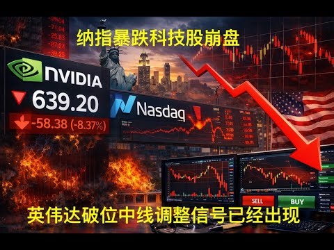 纳指暴跌科技股崩盘，英伟达破位中线调整信号已经出现 【华尔街之郎】#美股 #英伟达 #英特尔 #TSLA #AAPL #投資 #AMD #mate #GOOG #ORCL #avgo #微软