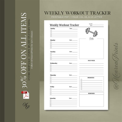 Weekly Workout Planner PDF | Fitness Tracker and Gym Log | Weight Loss and Health Journal Printable - Etsy