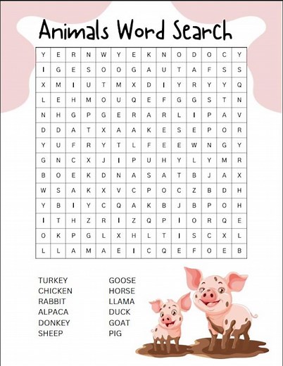 Animal Word Search Puzzle Printable | Fun Kids Activity | Educational Game PDF - Etsy