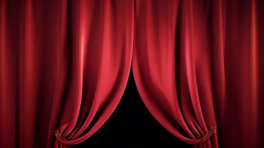 Download Red curtain open animation, black background. Theater, opera, show or stage presentation for free