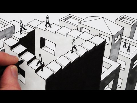 How to Draw The Penrose Staircase: Endless Optical illusion