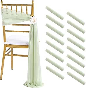 Fanqisi 8ft Long Wedding Chair Sashes 16 Pieces Sage Green Draping Fabric for Ceremony Reception Outdoor Chair Decorations