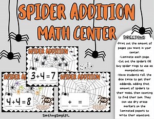 Spider Addition Math Center - Instant Download - Printable - Etsy