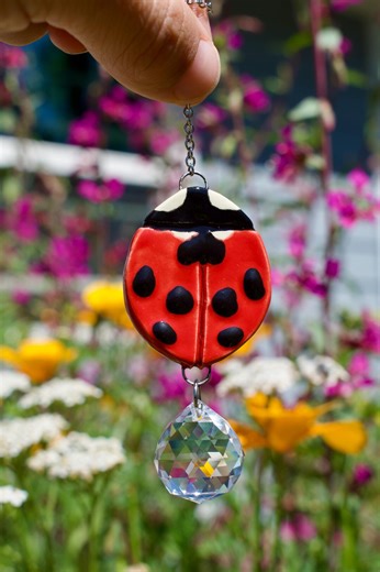 Handmade Ceramic Ladybug Sun Catcher- Dopamine Decor