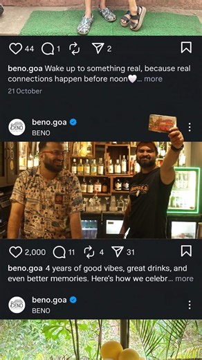 Beno: All Day Dining and Bar | SoGo on Instagram: "4 years of good vibes, great drinks & even better memories🥂 Beno’s 4th anniversary wasn’t just a party - it was a vibe! With stunning cocktails, happy faces, and @permitandco in the mix, we danced, laughed, and celebrated everything that makes Beno what it is today❤️ @dewars @patron @malaki_official #BenoTurnsFour #Beno #Benoing #BenoNights #barsingoa #celebrations #guestshit #bars #SouthGoa #Goa #Benaulim"