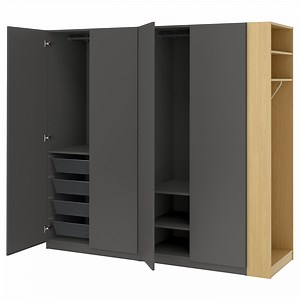 PAX / FORSAND wardrobe combination, dark gray dark gray/oak effect, 865/8x235/8x791/4"  - IKEA