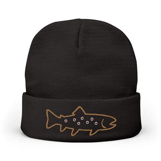 Brown Trout Outline Fishing Beanie, Embroidered Knit Hat - Etsy