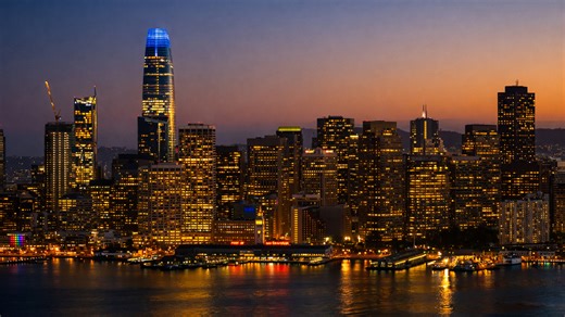 The golden lights of a stunning night skyline