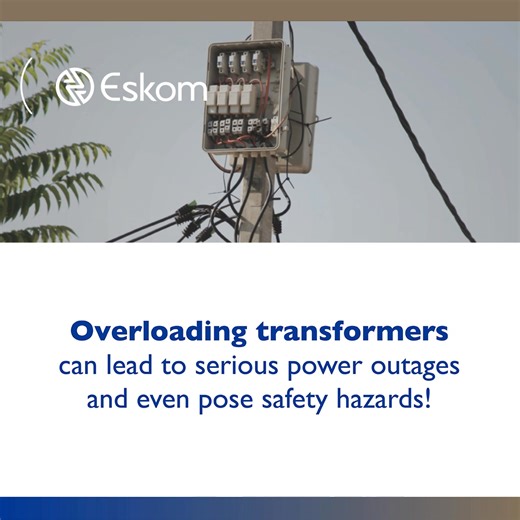 3.2K views · 11 reactions | Don't overload transformers! This can cause power outages and safety hazards. Report any signs of overloading to Eskom to keep your community safe. #ReportIllegalConnections #SaveYourTransformerSaveLives | Eskom Hld SOC Ltd | Facebook