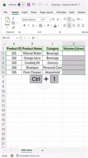 Time‑Saving Trick in Excel While Adding Litres with Values #excel #excelforbeginners #office