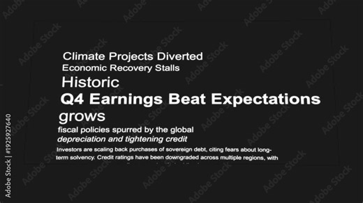 Q4 earnings beat expectations animation with dynamic newspaper match cut typography effect showing quarterly profit report and stock market surge headlines