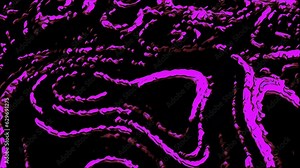 Colored liquid lines move in pattern on black background. Motion. Pattern with moving liquid molts and drops. Liquid moves in bursting drops in pattern on black background