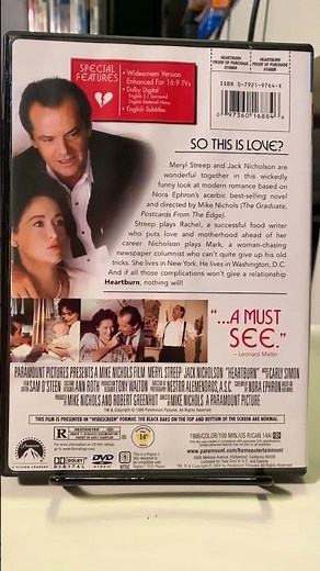 Heartburn (1986) DVD #jacknicholson #merylstreep #noraephron #mikenichols #carlysimon #80smovies