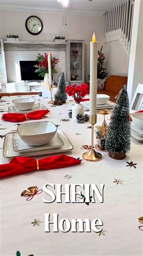 Pinar Urer on Instagram: "Chic Christmas dinners feel extra magical with SHEIN Home 🎄✨ A cozy, elegant table doesn’t have to break the bank -Everything on my holiday table is from SHEIN Home, from the festive tablecloth and stoneware plates to twinkling LED candles and cute little miniature Christmas trees. Together, they make hosting feel effortless, warm, and stylish. I love how these small, budget-friendly touches-like napkin rings, decorative picks, and boho vases-can transform a simple tab