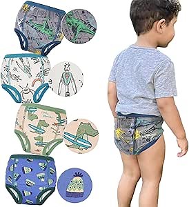 MooMoo Baby Absorbent Potty Training Underwear 4 Packs Cotton Training Pants for Boys 5T