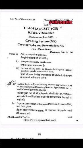 Cryptography & Network Security 2025 CI/CSIT - 604 (A) Rgpv Question Paper