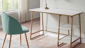 Leick Home Empiria Wood and Metal Computer Desk with Keyboard Drawer, White/Gold - Walmart.com