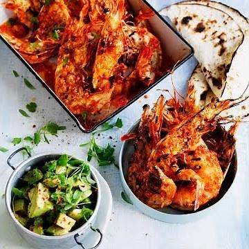 Grilled Australian prawns with sesame chipotle mole and tortilla