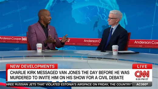 94K views · 1.5K reactions | "We need to be gentlemen and sit down together and disagree, agreeably": Van Jones talks about the private message Charlie Kirk sent him the day before he was murdered. | Anderson Cooper 360 | Facebook