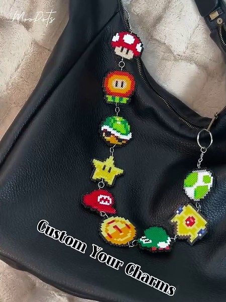 Super Mario Pixel Charm Keychain, Retro Gamer Fuse Bead Bag Accessory - Etsy