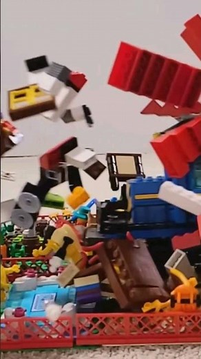 Lego house EXPLODING #lego #train #crash #explosion #slowmotion #house