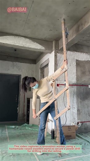 Brilliant Hack! Worker Uses Homemade Ladder Drill Stand – Easy Ceiling Trick