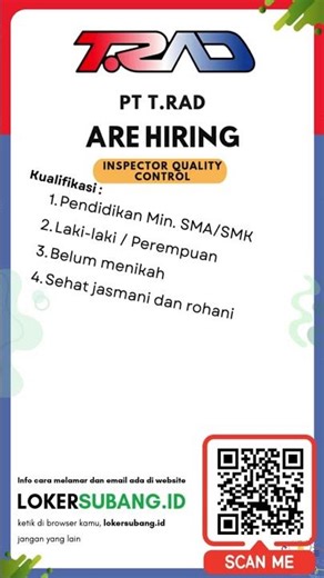 Suka Detail? Jadi QC Inspector di PT Trad, Cikarang!