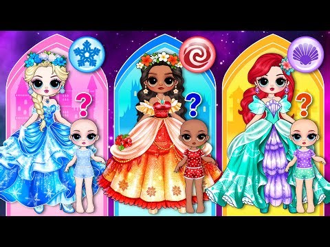 Elsa, Ariel & Moana Glow Up in Stunning Princess Dresses | DIY Paper Dolls & Craft