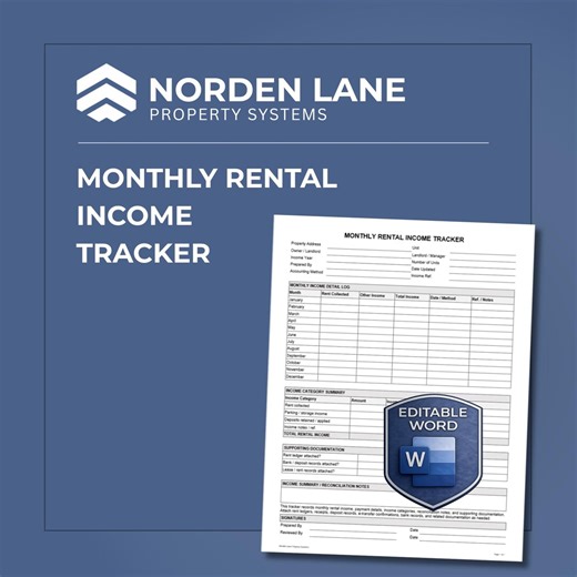 Monthly Rental Income Tracker | Editable Landlord Income Log | Rental Income Record Word PDF - Etsy