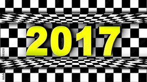 2017, New Year Text in Checker Door, Open / Close, Loop, 4k Stock Video