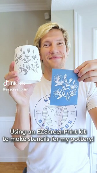 Using an EZScreenPrint starter kit to make stencils for printing on pottery! I love using these stencils for surface decoration, and they make putting my illustrations onto my pieces so much faster. The stencils are reusable, as well as useable on fabric, wood, glass, leather, metal— you name it, you can probably print on it! What do you guys think?