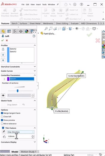 Lofted Boss with Centerline in SolidWorks #shorts #solidworks
