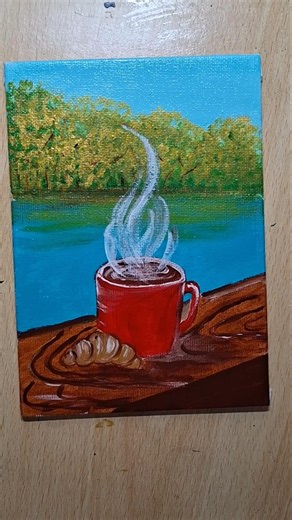 varnishing painting ☕️🥐🍁 #art #acrylicpainting #painting #acrylic #shorts #short #shortvideo #easy