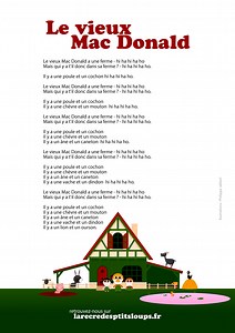 LE VIEUX MACDONALD Paroles de la comptine à imprimer