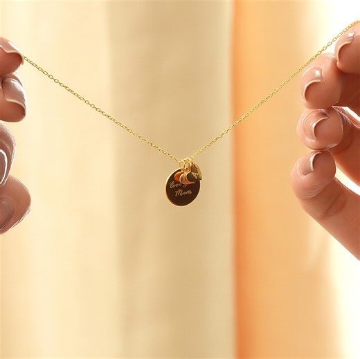 14k Gold Disc Necklace With Heart Initial Charms, Custom Mom Necklace, Kids Initial Jewelry, Grandma Gift - Etsy