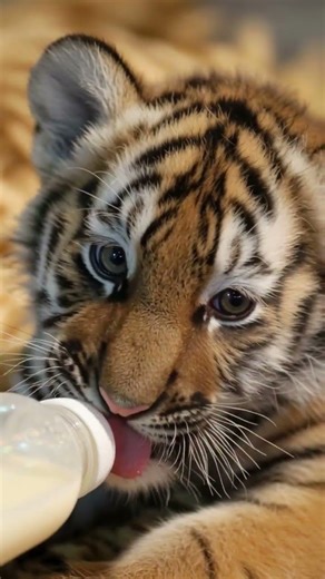 “A baby tiger’s feeding time—pure innocence.”#BabyTiger #TigerCub #CuteAnimals #WildlifeLove