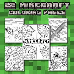 22 Printable Minecraft Inspired Coloring Pages for Kids, Minecraft Coloring Bundle, Digital Download, Minecraft Themed Birthday Activity - Etsy