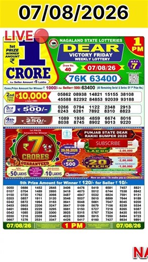 DEAR LOTTERY RESULT TODAY 1PM NAGALAND LOTTERY SAMBAD TODAY #NagalandLottery #1PMResult