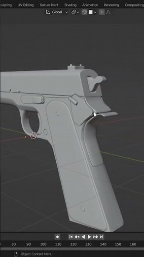pistol gun modelling in blender software 3.4, game asset