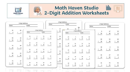 2 Digit Addition Worksheets | Printable Math Practice | Add With Regrouping | Grades 2–4 | 10 Page PDF