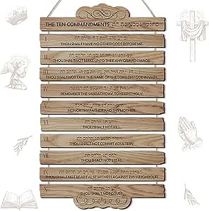 Barydat 10 Commandments Christian Wall Art Wooden Bible Verse Wall Decor Hanging Religious Scripture Wall Decor for Room Christian Prayer Bless Faith Spirit Courage