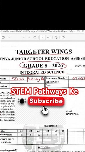 INTEGRATED SCIENCE GRADE 8 | Targeter wings 002 2026 | KJSEA SAMPLE | grade 8 knec exam papers