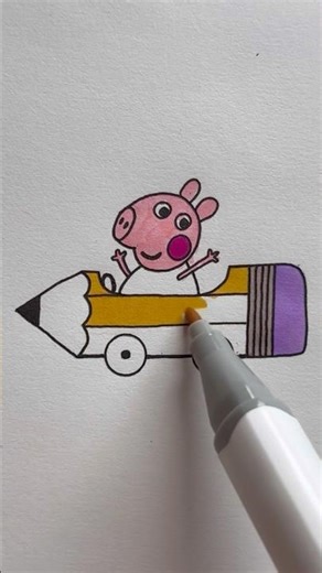 How to Draw Peppa Pig in a Pencil Car ✏️🐷 | Creative Drawing for Kids #ytshorts #shortsfeed #art