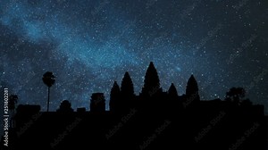 Angkor Wat by Night with Stars, is a Temple Complex in Cambodia and one of the Largest Religious Monuments in the World. Originally constructed as a Hindu temple it was gradually transformed into a Bu