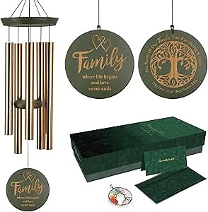 Wind Chimes for Outside, Large Outdoor Windchimes with Engraved Tree of Life, Premium Tuned Metal Chimes for Mother/Grandma, Home & Garden Decor with Soothing Tone