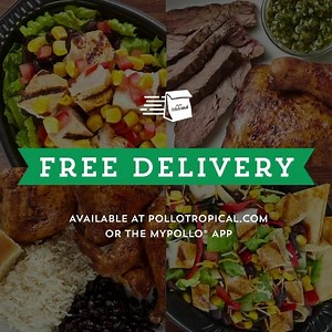 Pollo delivered for free? Sí! Get FREE delivery right now when you order on our app or through pollotropical.com. Free delivery on all orders of $10 or more for a limited time at participating company-owned locations. | Pollo Tropical | Facebook
