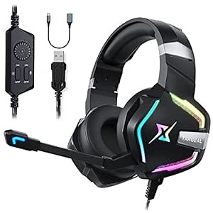 targeal 7.1 Surround Sound PC Gaming Headset for PS5 PS4 Laptop Mac Tablet Mobile, Over Ear Wired USB Gaming Headphone with Omni-Directional Noise Canceling Mic, RGB LED, with Type C Cable