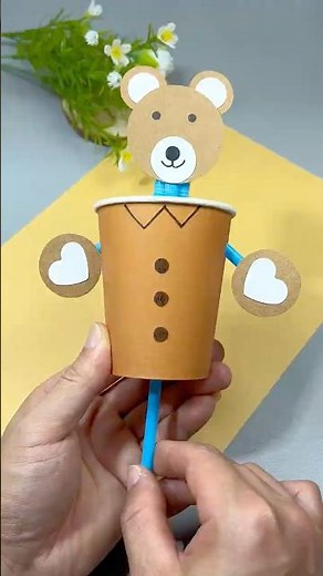 Make A Dancing And Hide-And-Seek Bear With Paper Cups And Straws In 20 Seconds | Very Simple Craft