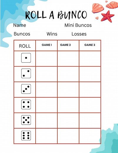 Summer Bunco Score Card: Printable Game With Table Tent Cards (PDF) - Etsy